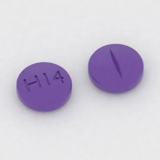 Bisoprolol 5 mg tablet: purple, round, 6 mm, scored, imprinted H14.
