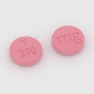 Carbamazepine 200 mg tablet: pink, round, 10 mm, imprinted T 200 mg.