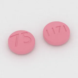 Clopidogrel 75 mg Tablette: rosa, rund, 9 mm, Prägung 75 auf der einen Seite und 1171 auf der anderen.