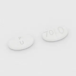 قرص كابرغولين 0.5 mg: أبيض، بيضاوي، 8 مم، محزّز، النقش P U 700.