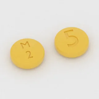 Apixaban 2.5 mg tablet: yellow, round, 6 mm, imprinted M 2 5.
