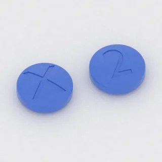 Alprazolam 2 mg tablet: blue, round, 10 mm, imprinted X on one side and 2 on the other.