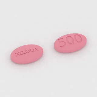Capecitabin 500 mg Tablette: rosa, oval, 11 mm, Prägung XELODA auf der einen Seite und 500 auf der anderen.