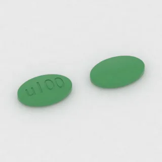 Tablet Brivarasetam 100 mg: hijau, oval, 15 mm, dengan kode cetak u100.