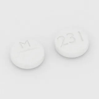 Atenolol 50 mg tablet: white, round, 7 mm, scored, imprinted M on one side and 231 on the other.