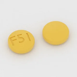 Apixaban 2.5 mg tablet: yellow, round, 6 mm, imprinted F51.