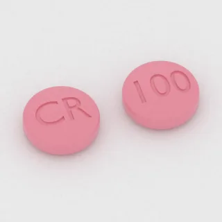 Carbamazepine 100 mg tablet: pink, round, 7 mm, imprinted CR on one side and 100 on the other.